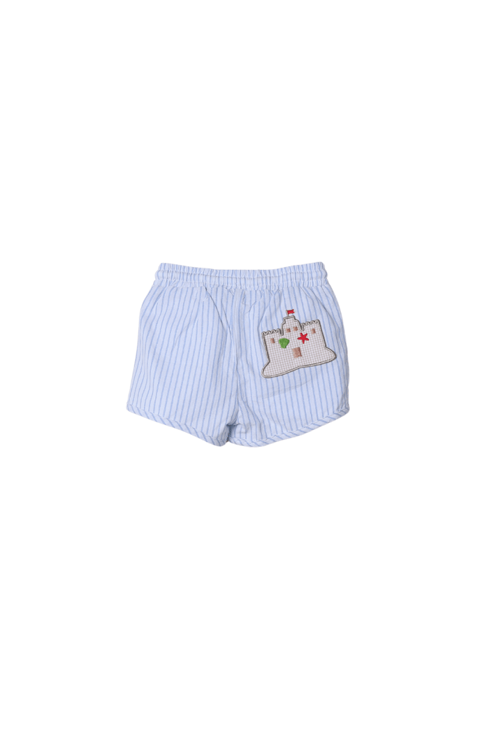The Smocked Flamingo Apparel & Accessories Smocked Sand Castle Blue Pinstripe Short Set