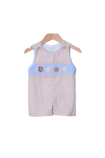 The Smocked Flamingo Apparel & Accessories Smocked Sand Dollar Blue/Khaki Seersucker Jon Jon