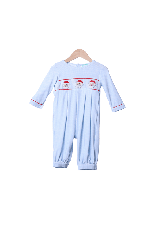 The Smocked Flamingo Apparel & Accessories Smocked Santa Blue Gingham Romper