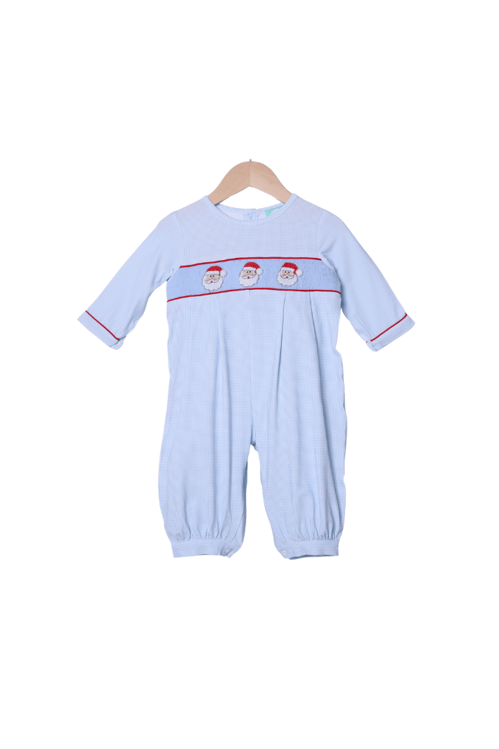 The Smocked Flamingo Apparel & Accessories Smocked Santa Blue Gingham Romper