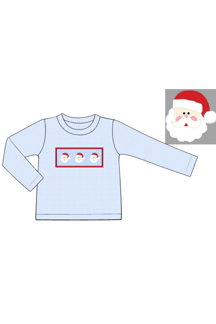 The Smocked Flamingo Apparel & Accessories Smocked Santa Blue Gingham Shirt