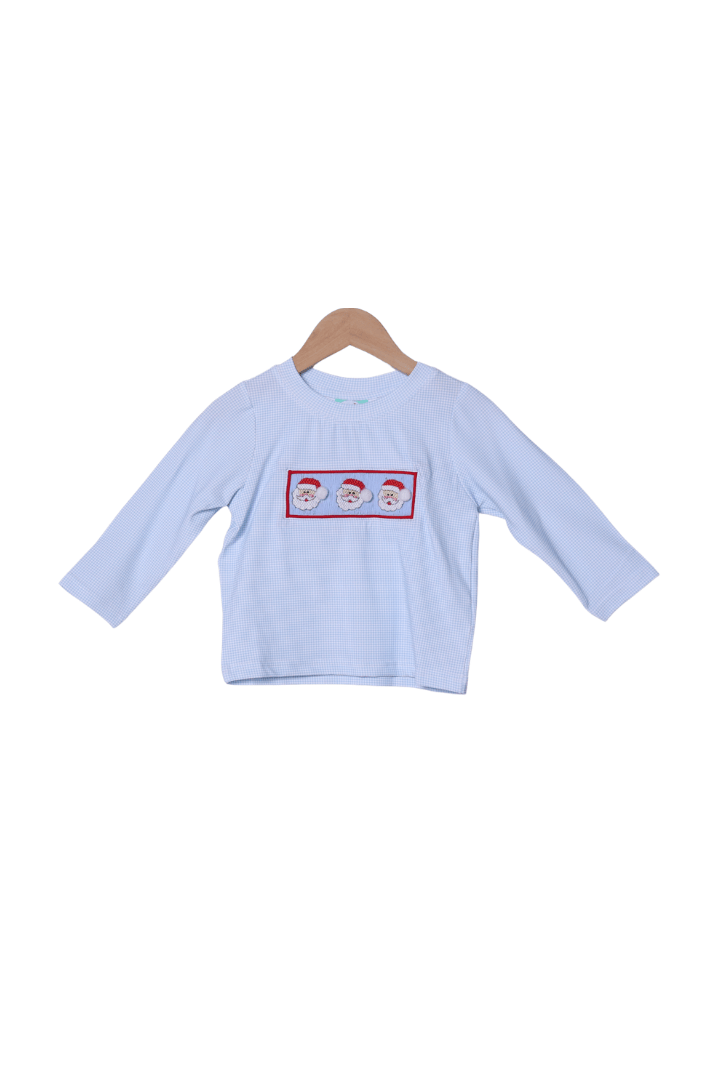 The Smocked Flamingo Apparel & Accessories Smocked Santa Blue Gingham Shirt
