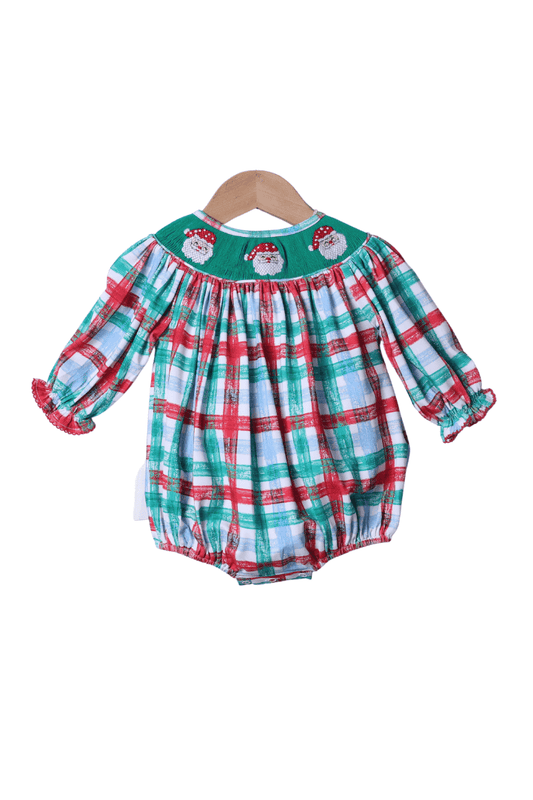 The Smocked Flamingo Apparel & Accessories Smocked Santa Festive Plaid Bishop Bubble
