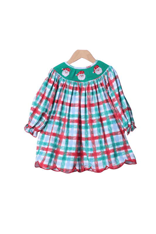 The Smocked Flamingo Apparel & Accessories Smocked Santa Festive Plaid Bishop Dress