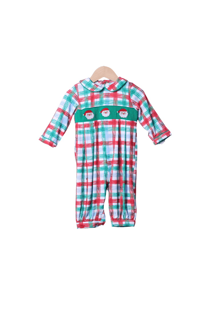 The Smocked Flamingo Apparel & Accessories Smocked Santa Festive Plaid Bishop Romper