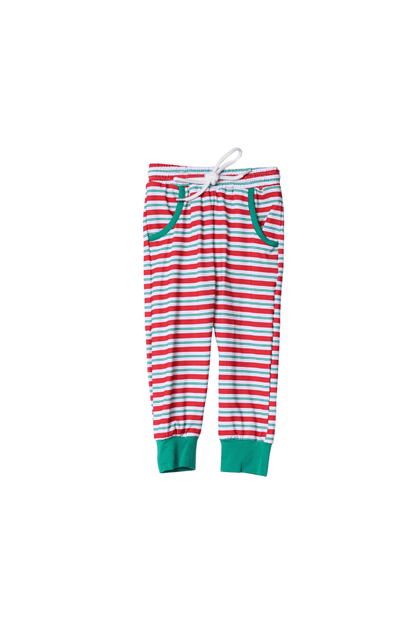 The Smocked Flamingo Apparel & Accessories Smocked Santa Green and Red Stipe Jogger Set