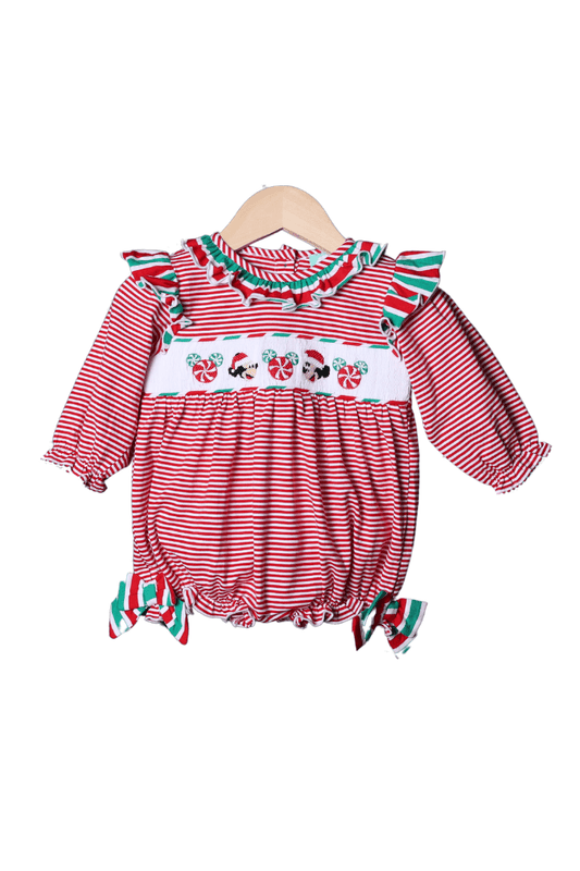 The Smocked Flamingo Apparel & Accessories Smocked Santa Mouse Red Stripe Bubble