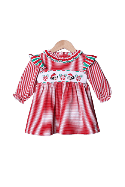 The Smocked Flamingo Apparel & Accessories Smocked Santa Mouse Red Stripe Dress