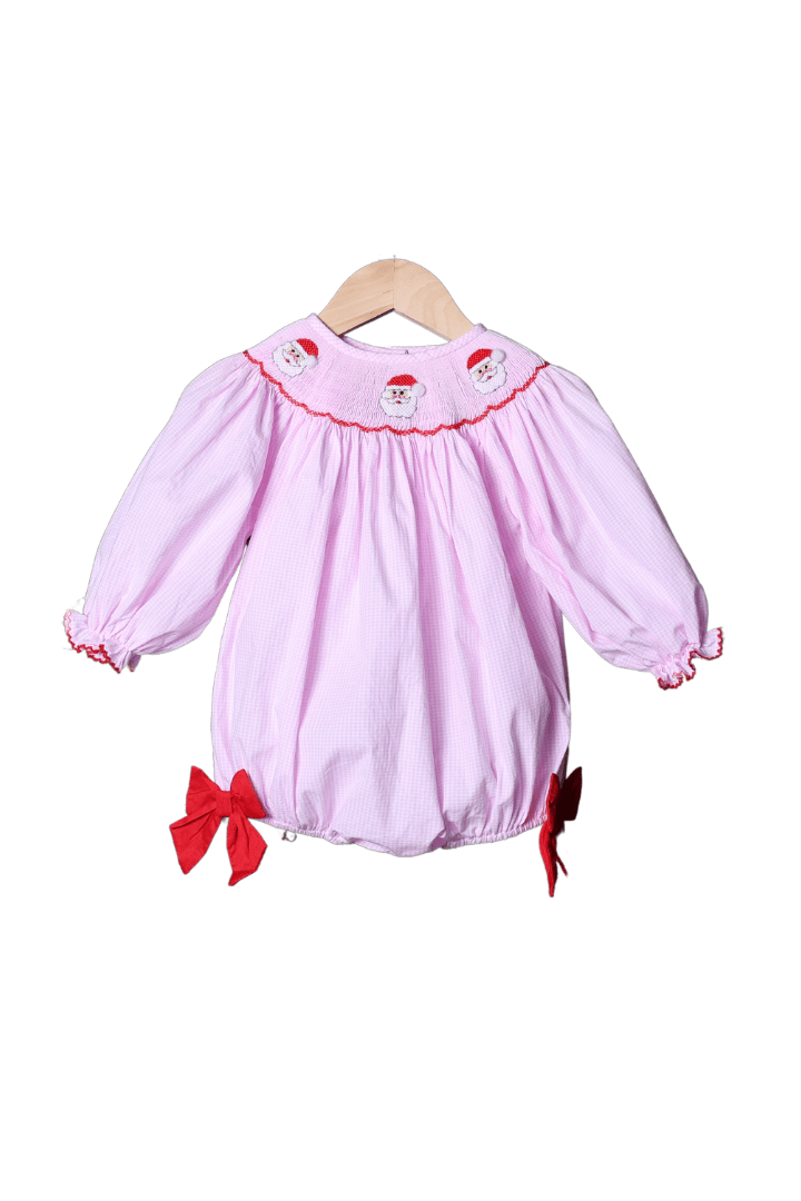 The Smocked Flamingo Apparel & Accessories Smocked Santa Pink Gingham Bubble