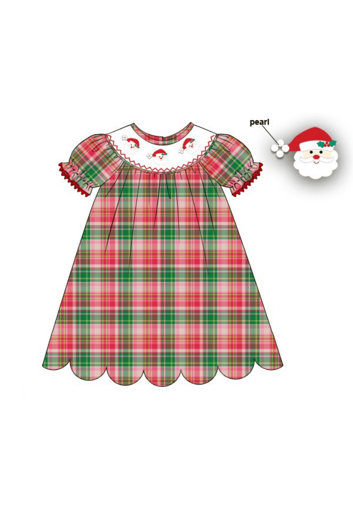 The Smocked Flamingo Apparel & Accessories Smocked Santa Pink Holiday Plaid Corduroy Dress