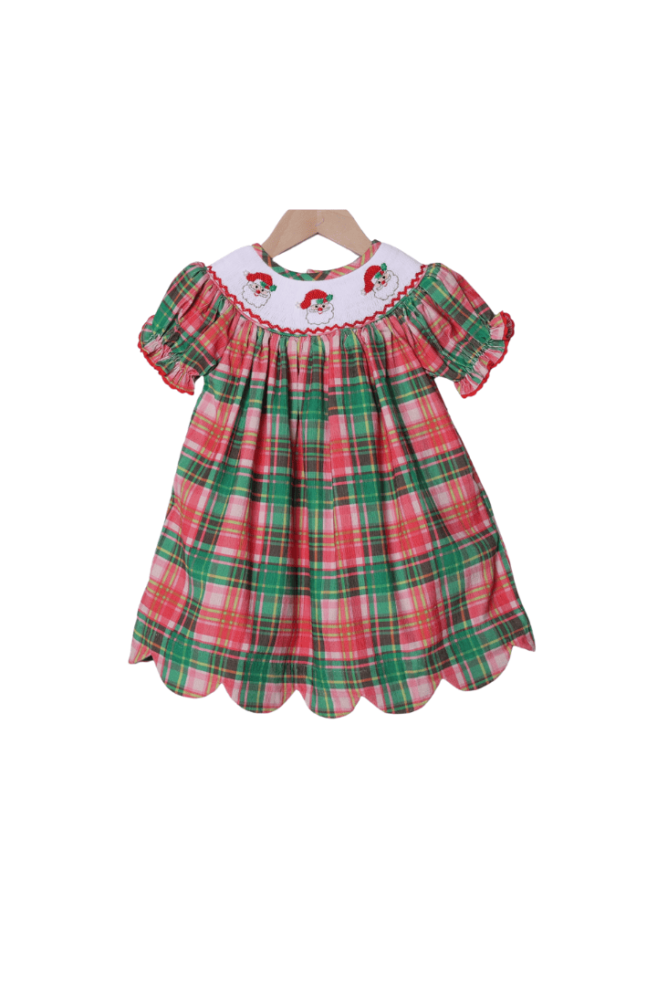 The Smocked Flamingo Apparel & Accessories Smocked Santa Pink Holiday Plaid Corduroy Dress