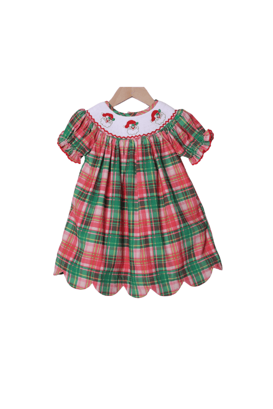The Smocked Flamingo Apparel & Accessories Smocked Santa Pink Holiday Plaid Corduroy Dress