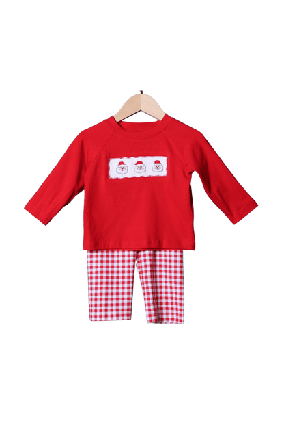 The Smocked Flamingo Apparel & Accessories Smocked Santa Red/Gingham Pant Set