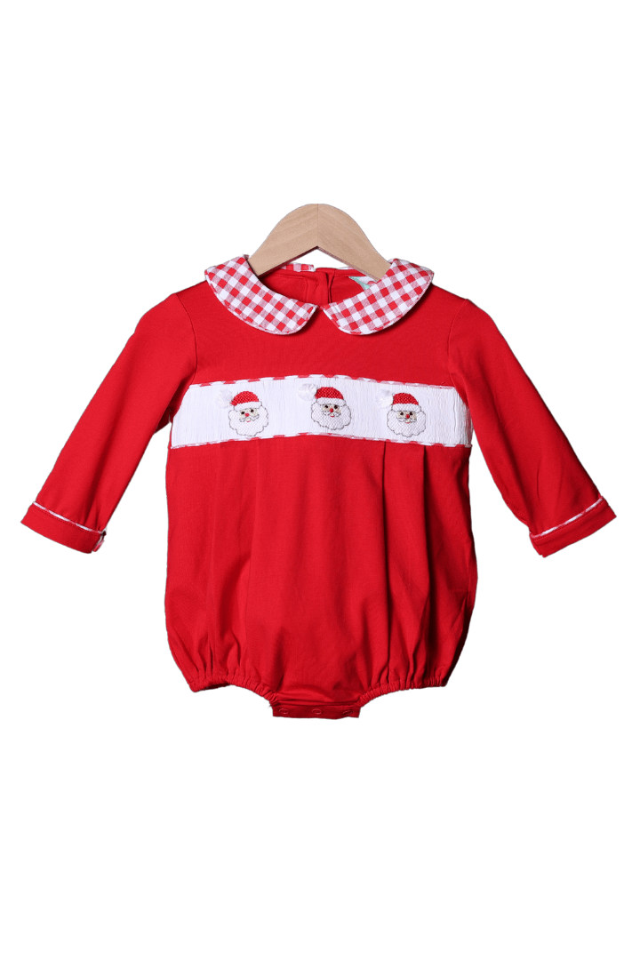 The Smocked Flamingo Apparel & Accessories Smocked Santa Red Knit Bubble