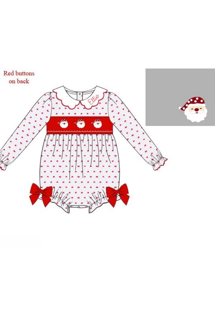 The Smocked Flamingo Apparel & Accessories Smocked Santa Red Swiss Dot Scalloped Bubble