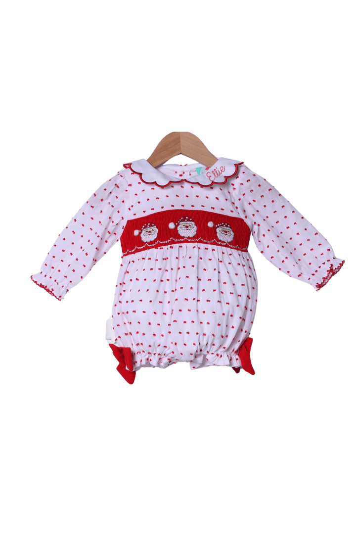 The Smocked Flamingo Apparel & Accessories Smocked Santa Red Swiss Dot Scalloped Bubble