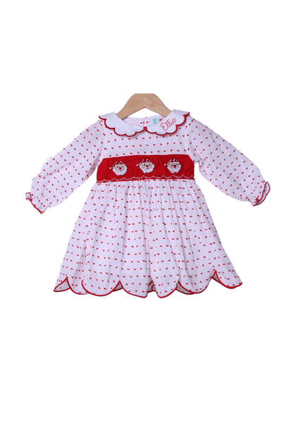 The Smocked Flamingo Apparel & Accessories Smocked Santa Red Swiss Dot Scalloped Dress