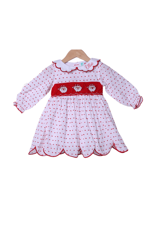 The Smocked Flamingo Apparel & Accessories Smocked Santa Red Swiss Dot Scalloped Dress