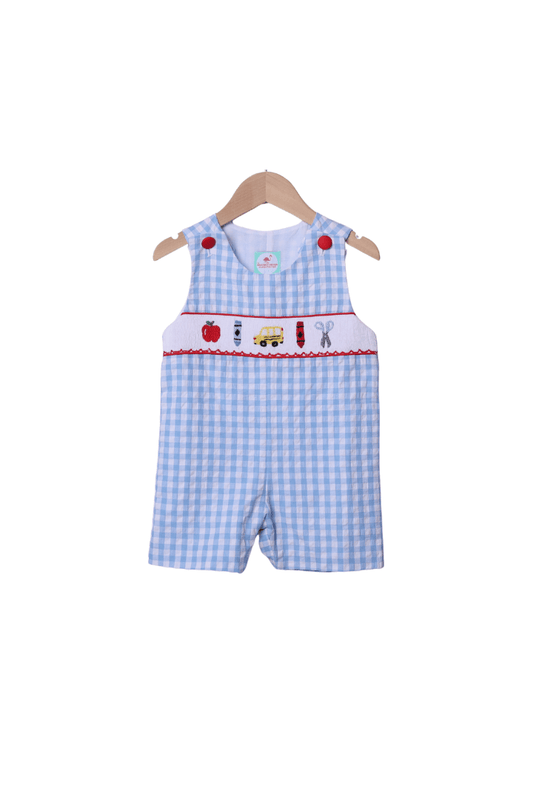 The Smocked Flamingo Apparel & Accessories Smocked School Bus Blue Gingham Seersucker Jon Jon