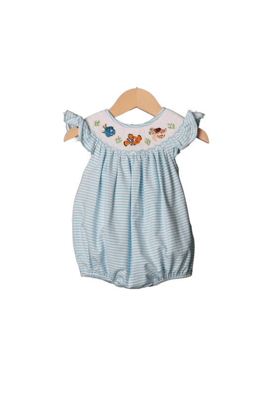 The Smocked Flamingo Apparel & Accessories Smocked Sea and Friends Blue Stripe Bubble