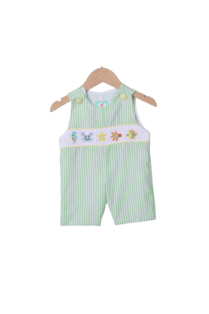 The Smocked Flamingo Apparel & Accessories Smocked Sea Creatures Green Seersucker Jon Jon