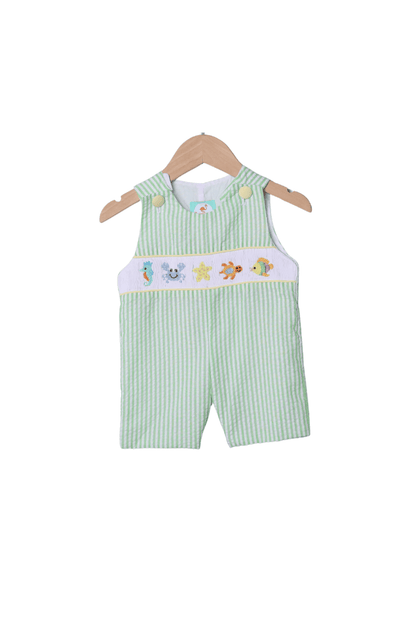 The Smocked Flamingo Apparel & Accessories Smocked Sea Creatures Green Seersucker Jon Jon