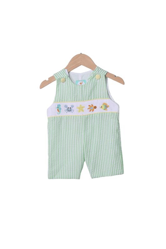 The Smocked Flamingo Apparel & Accessories Smocked Sea Creatures Green Seersucker Jon Jon