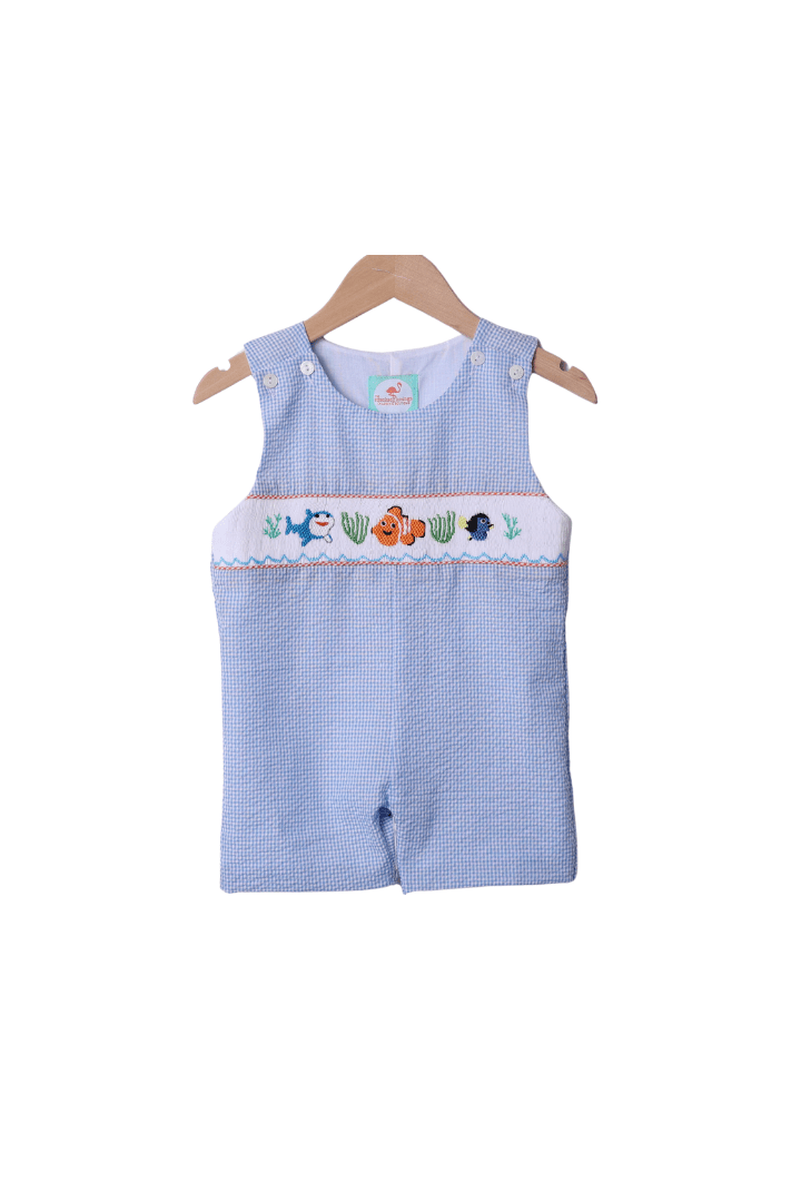 The Smocked Flamingo Apparel & Accessories Smocked Sea Friends Blue Gingham Jon Jon