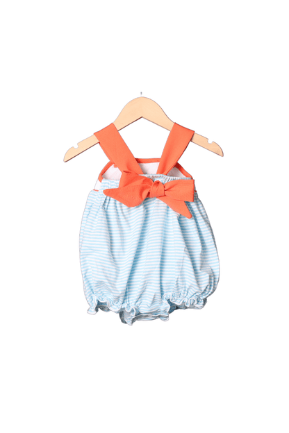 The Smocked Flamingo Apparel & Accessories Smocked Sea Friends Blue Stripe/Coral Bow Bubble