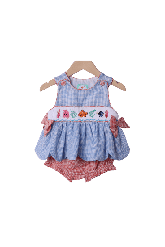 The Smocked Flamingo Apparel & Accessories Smocked Sea Friends Seersucker Bloomer Set