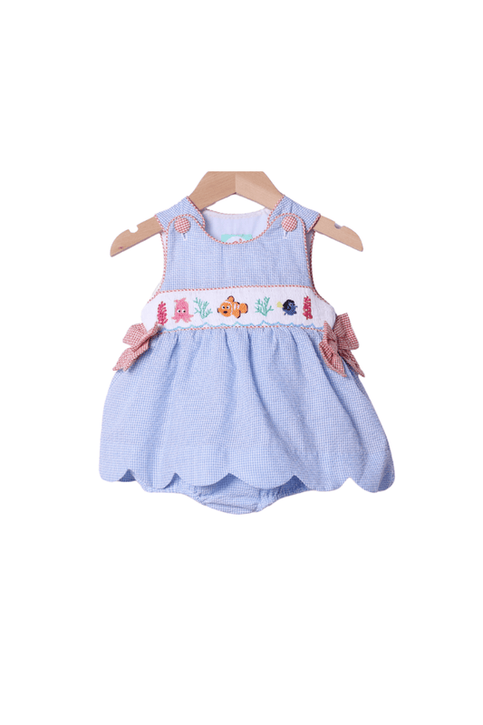 The Smocked Flamingo Apparel & Accessories Smocked Sea Friends Seersucker SkirtedBubble