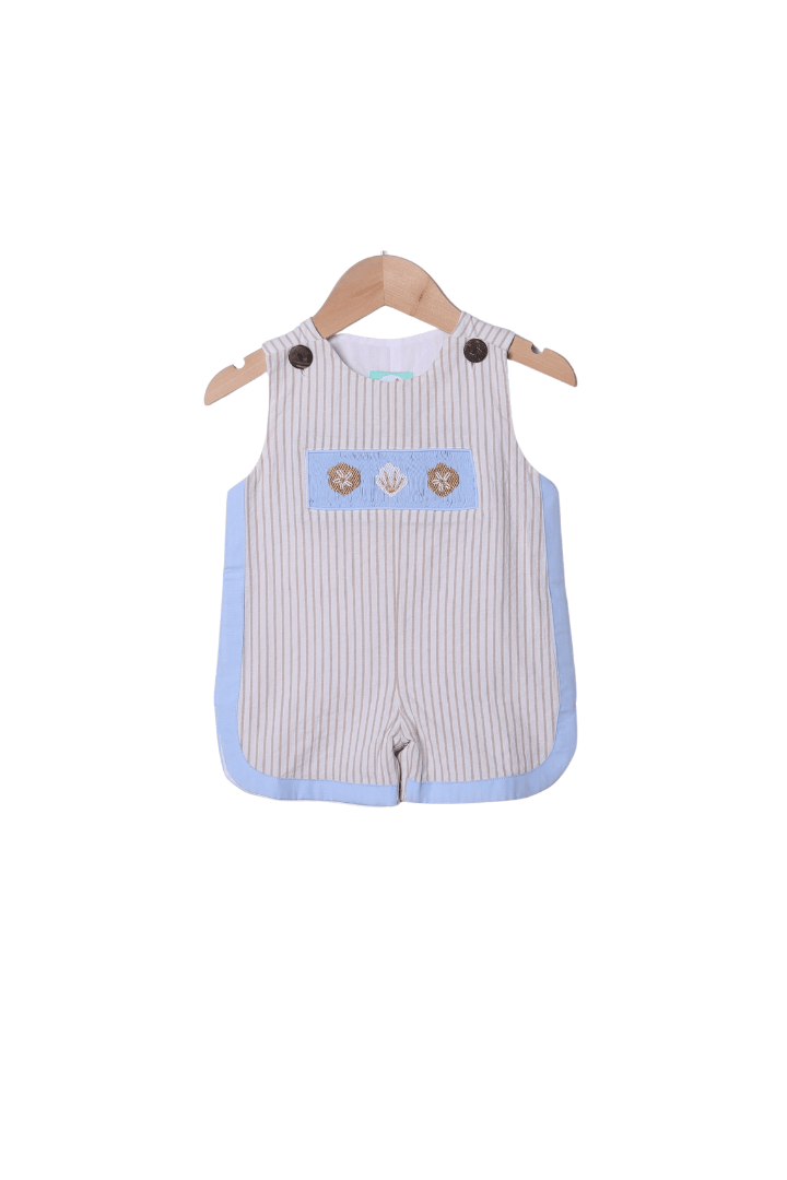 The Smocked Flamingo Apparel & Accessories Smocked Sea Shells Blue/Khaki Stripe Jon Jon