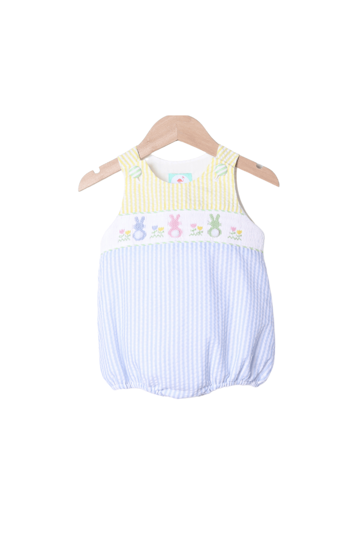 The Smocked Flamingo Apparel & Accessories Smocked Seersucker Color Block Bunny Bubble