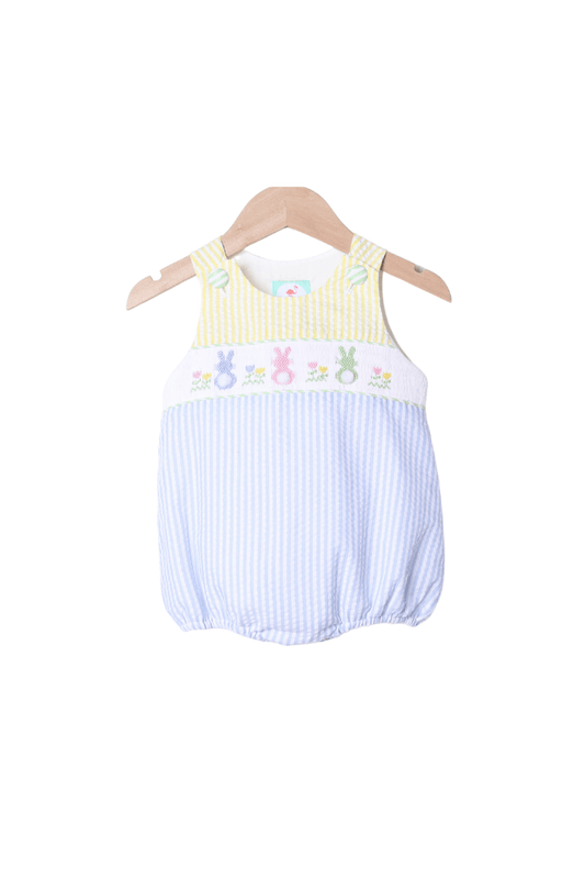 The Smocked Flamingo Apparel & Accessories Smocked Seersucker Color Block Bunny Bubble