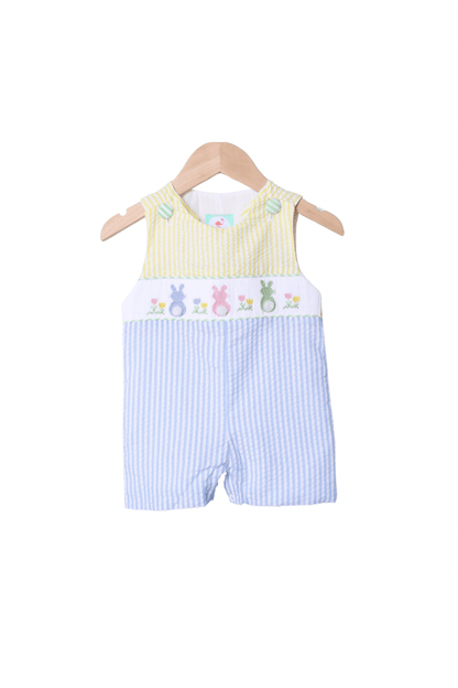 The Smocked Flamingo Apparel & Accessories Smocked Seersucker Color Block Bunny Jon Jon