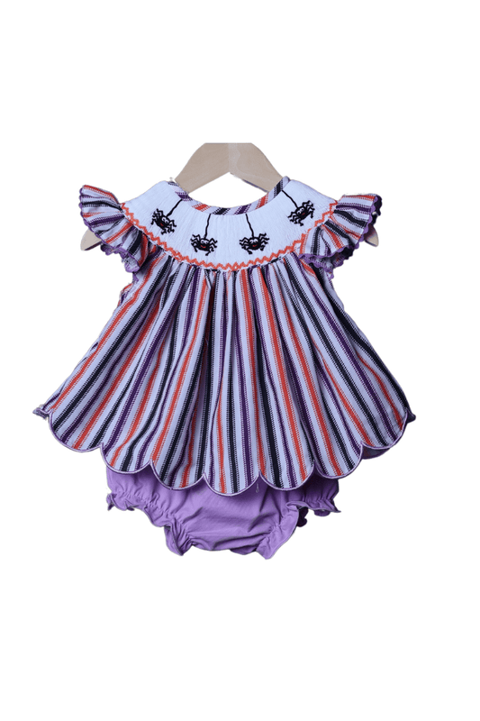 The Smocked Flamingo Apparel & Accessories Smocked Silly Stripe Spider Bloomer Set