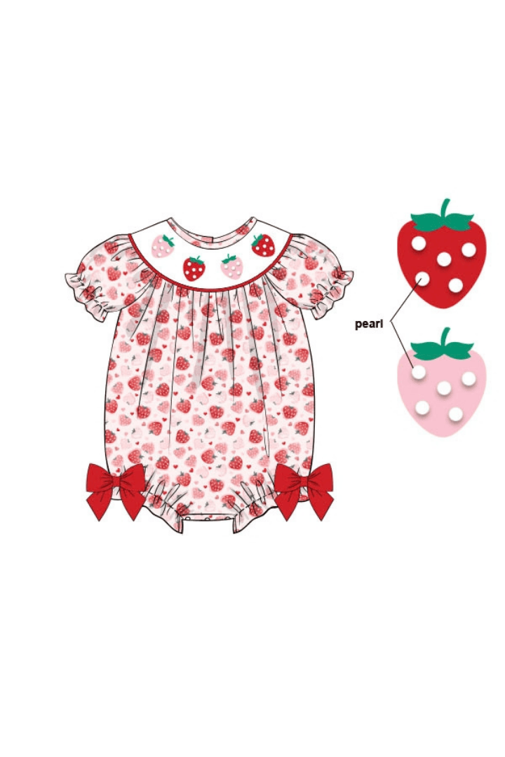 The Smocked Flamingo Apparel & Accessories Smocked So Berry Sweet Strawberry Bubble