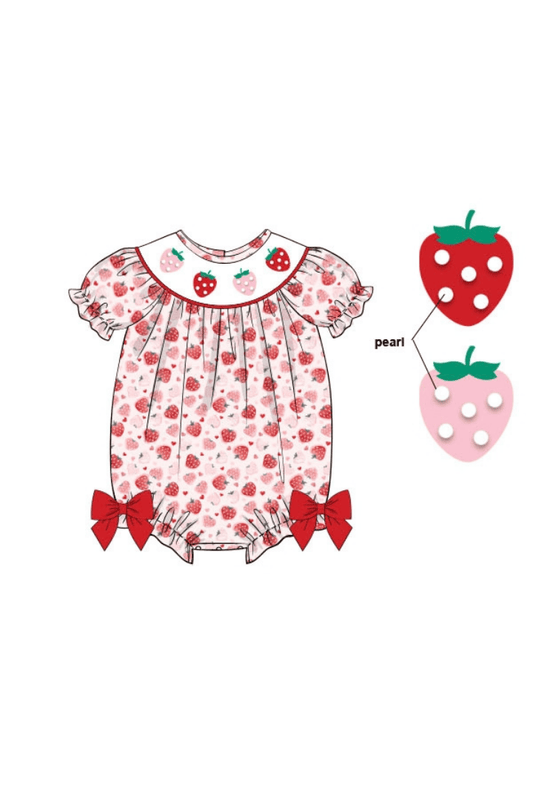 The Smocked Flamingo Apparel & Accessories Smocked So Berry Sweet Strawberry Bubble