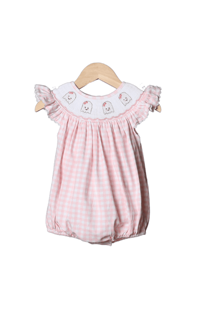 The Smocked Flamingo Apparel & Accessories Smocked Spooky Ghost Pink Gingham Bubble