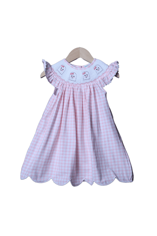 The Smocked Flamingo Apparel & Accessories Smocked Spooky Ghost Pink Gingham Dress