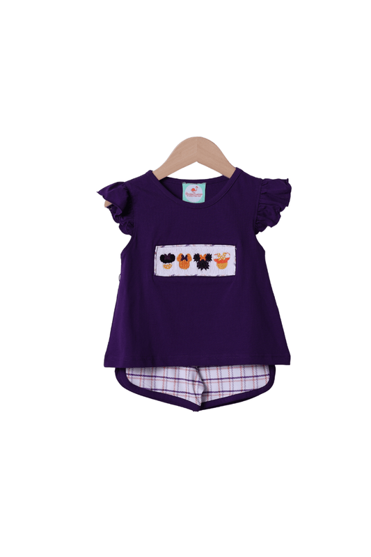 The Smocked Flamingo Apparel & Accessories Smocked Spooky Mouse Purple Plaid Set