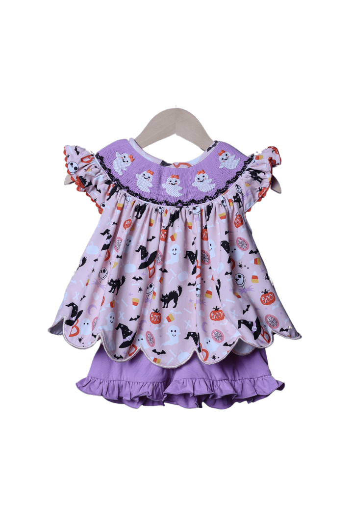 The Smocked Flamingo Apparel & Accessories Smocked Spooky Season Pink Short Set