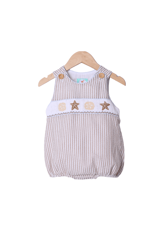 The Smocked Flamingo Apparel & Accessories Smocked Starfish Khaki Seersucker Bubble