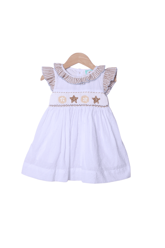 The Smocked Flamingo Apparel & Accessories Smocked Starfish White Swiss Dot Ruffle Dress