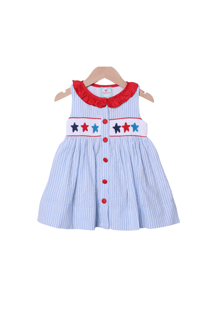 The Smocked Flamingo Apparel & Accessories Smocked Stars and Stripes Blue/Red Dress