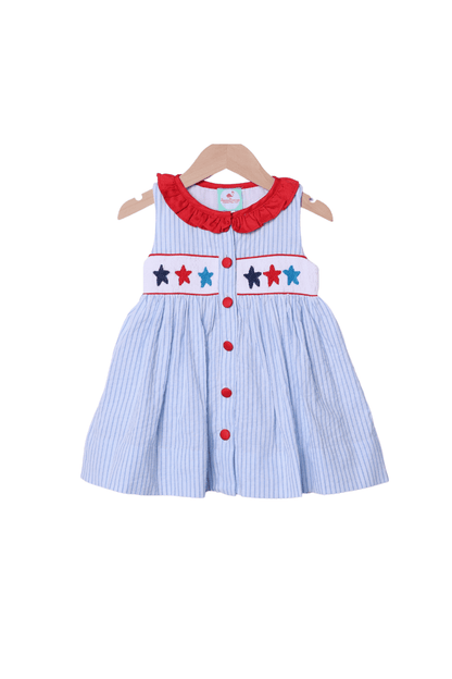The Smocked Flamingo Apparel & Accessories Smocked Stars and Stripes Blue/Red Dress