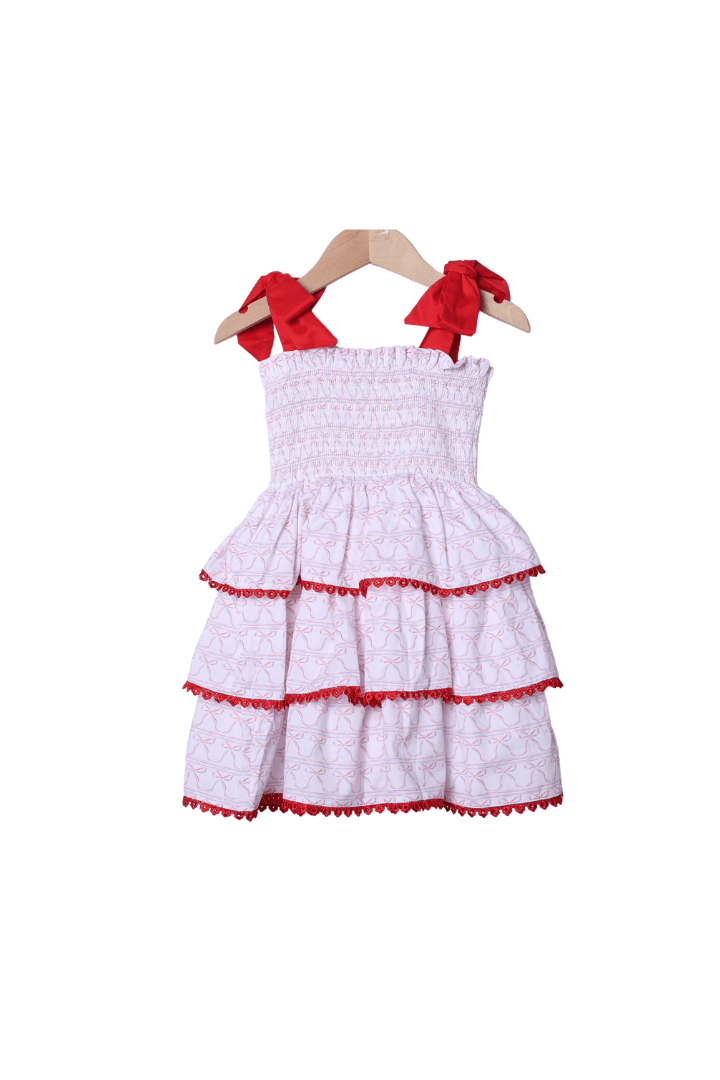 The Smocked Flamingo Apparel & Accessories Smocked Stars & Bows Tie Shoulder Dress