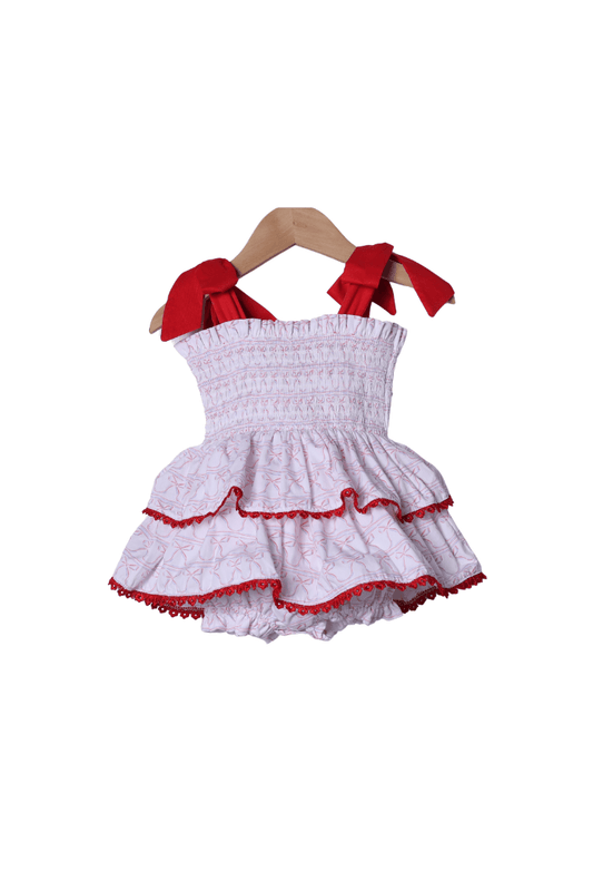 The Smocked Flamingo Apparel & Accessories Smocked Stars & Bows Tie Shoulder Skirted Bubble