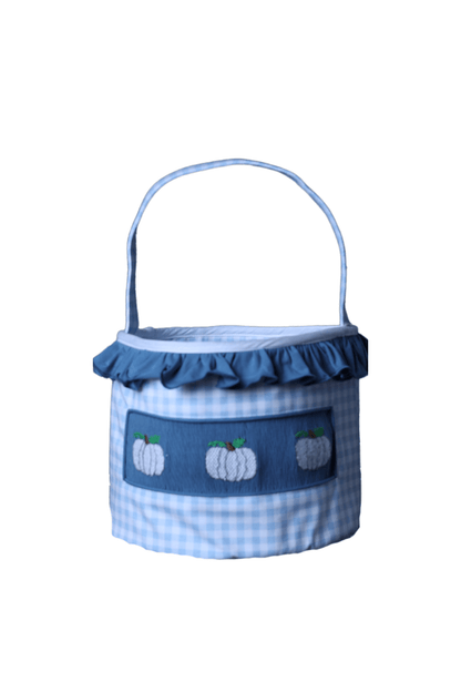 The Smocked Flamingo Apparel & Accessories Smocked Stone Gingham Ruffle Pumpkin Treat Basket