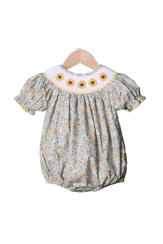 The Smocked Flamingo Apparel & Accessories Smocked Sunflower Floral Bubble